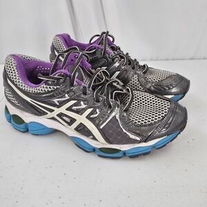 Asics Gel Nimbus 14 Womens Size 8 Gray Purple Blue Running Training Shoes T291N.